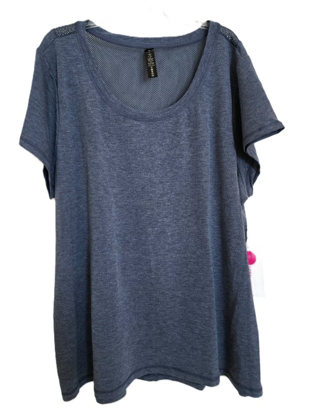 NWT Yogalicious Heathered Sailor Blue Mesh V-Back Short Sleeve Top 3X